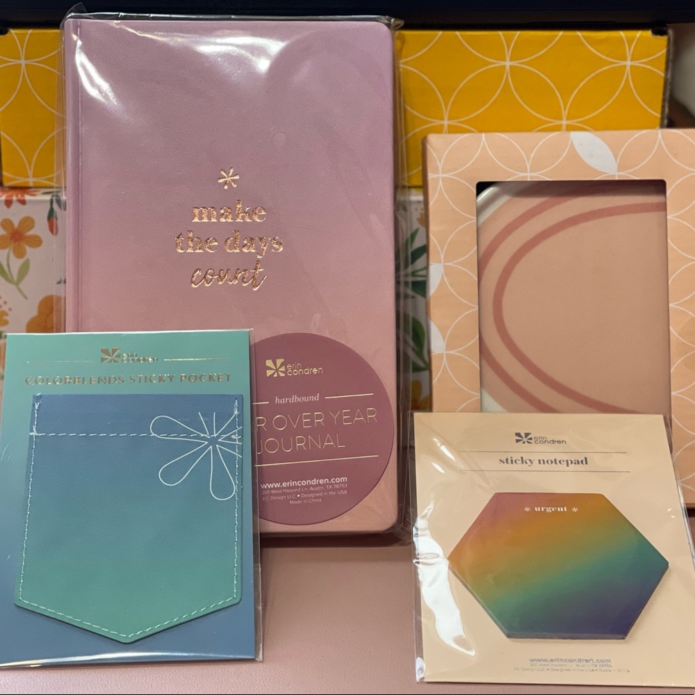 Erin Condren bundle (year over year journal, tray, sticky pocket, notepad)